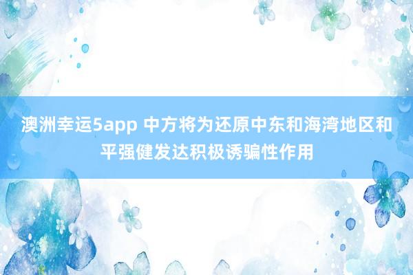 澳洲幸运5app 中方将为还原中东和海湾地区和平强健发达积极诱骗性作用