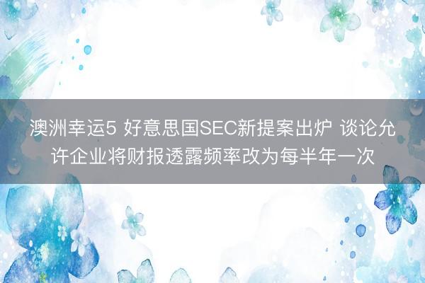 澳洲幸运5 好意思国SEC新提案出炉 谈论允许企业将财报透露频率改为每半年一次